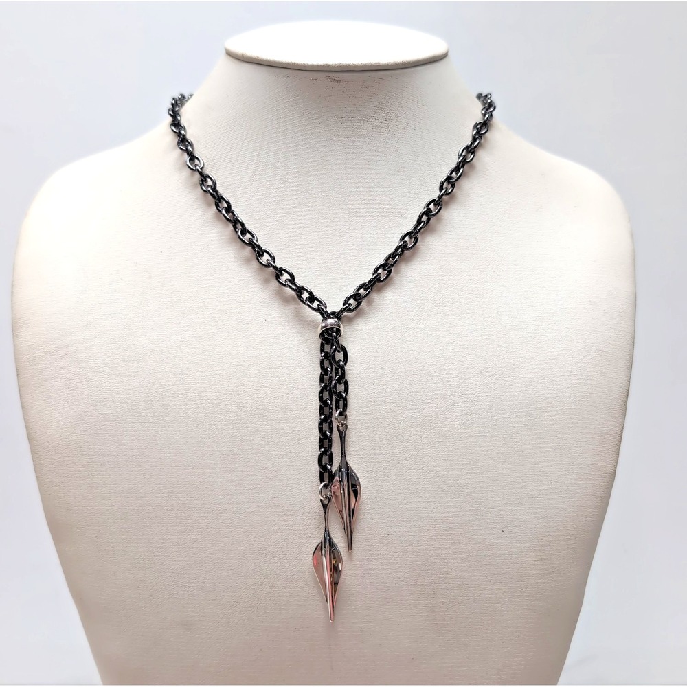 Robert Lee Morris RLM Studio Hematine/Sterling Silver Leaf Y Lariat Necklace Box